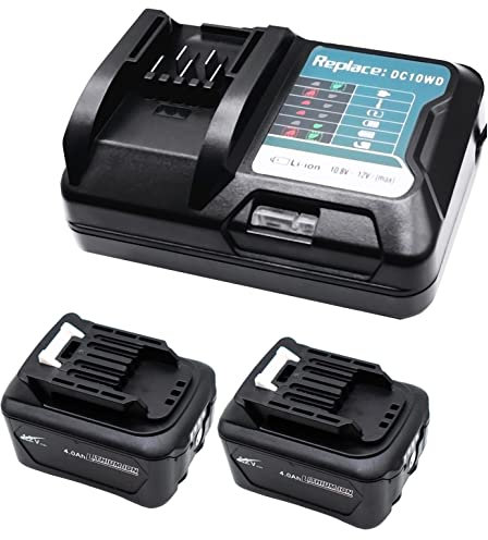 GOLEMON® 2 batterie BL1041B da 4,0 Ah e caricabatterie DC10WD per Makita Batteria BL1040B Bl1021B BL1020B BL1016 BL1015; ricambio per caricatore Makita DC10SB DC10WC DC10RE