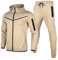 QWUVEDS Men's Winter Plain Tracksuit, 2-Piece Outfits, Long Sleeve T-Shirts and Trousers, Jogging Sets, Athletic Sports Suit, Camouflage, khaki, XXL