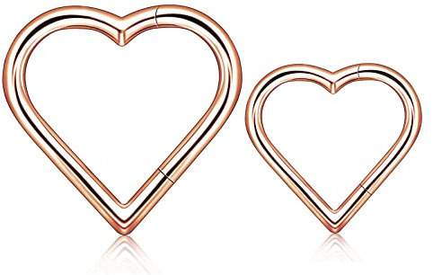 Longbeauty 2 Pcs 1.2mm Ohrpiercing Intimpiercing G23 Titan Klicker Nasenring Knorpel Ohrring Segmentring Daith Conch Tragus Helix Septum Nasenpiercing Herz/Mond, 8MM/10MM, Rosegold, Stil A