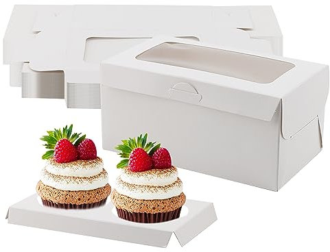 MUKCHAP 30 PCS 2 Hole White Cupcake Boxes, Cupcake Carrier Holder Bakery Boxes with Windows for Cookies Muffins