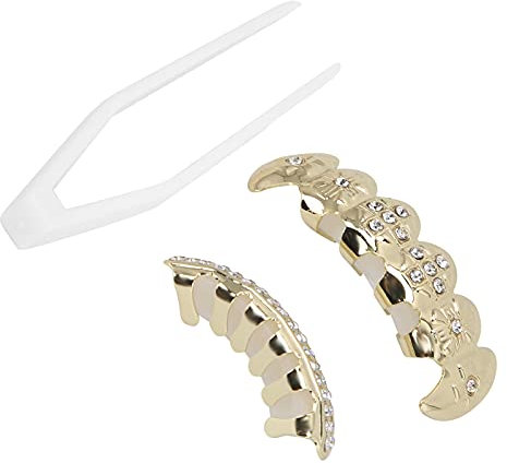 Hip-Hop-Zahngrill-Set, Wiederverwendbar, Lichtecht, Kupfer, Halloween, Festival, Zahndekoration, Zahnspange (Gold)