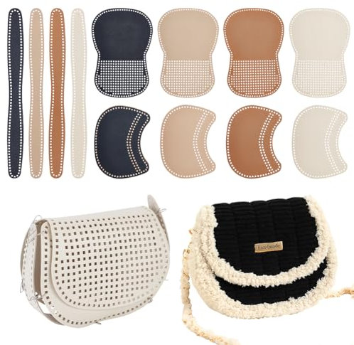 WADORN 4 Sets DIY PU-Ledertaschen-Strickset, PU-Leder-Mesh-Blatt-Set Für Häkeltaschen, Handgefertigte Handtaschen, Häkelset Für Acrylgarn, Stricken Und Häkeln, 4 Farben