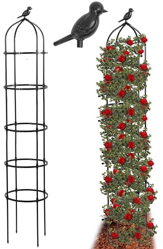Treillis obélisque de 205 cm pour Plantes grimpantes, Treillis de Jardin en métal, Support pour Plantes grimpantes, Supports de Fleurs, Tube épais Noir, obélisque de Jardin antirouille pour extérieur