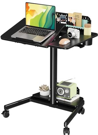 JOY worker Mobiler Stehpult mit 60° neigbarem Desktop, 71,1 cm höhenverstellbarer Rolltisch, DIY-Stecktafel & Aufbewahrungsbasis, tragbarer Laptop-Schreibtisch mit 4 feststellbaren Rädern für Home