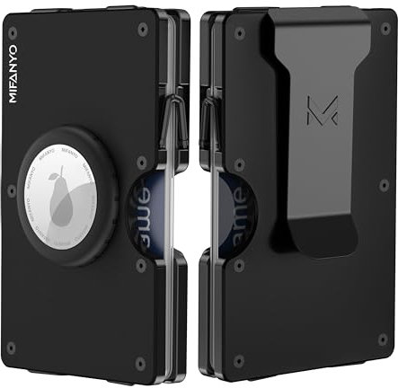 MIFANYO AirTag Geldbörse Herren, Minimalistische Aluminium Geldbeutel, Air Tag Kartenetui Kartenhalter, Schlanke Metall Geldklammer, Kleine RFID Schutz Brieftaschen für Männer, Mattes Schwarz