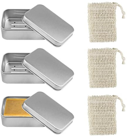 3 Porte-Savons, Boîte à Savon de Voyage en Aluminium, Porte-Savon avec Drain, Boîte à Savon de Voyage étanche, avec 3 Sacs à Savon en Sisal, pour La Maison Ou Les Voyages