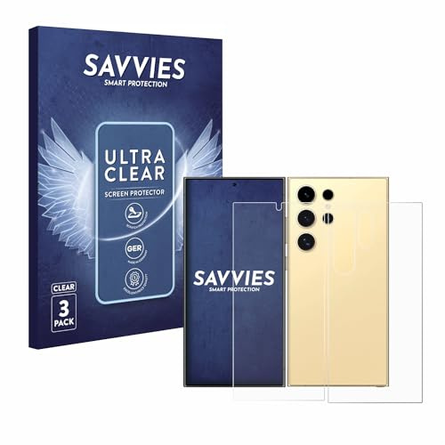 Savvies 6 Stück Schutzfolie für Samsung Galaxy S24 Ultra (case-friendly) (Display+Rückseite) Displayschutz-Folie Ultra-Transparent