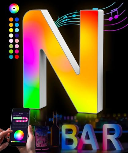 LED Buchstaben Lichter Alphabet - LED Brief Licht mit USB-Netzteil,APP-Kontrolle Musik Sync Dimmbar für Geburtstag Weihnachten Hochzeit Party Valentinstag & Festival Dekoration (N)