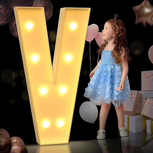 Light Up Letter Number For Birthday Decor Marquee Numbers Pre-Cut Frame Mosaic Numbers For Anniversary Party DIY Decor (Color : V, Size : 120cm)