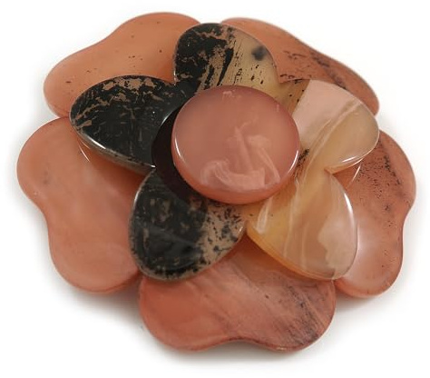 Grande broche en forme de fleur en acrylique Rose/noir/beige 70 mm