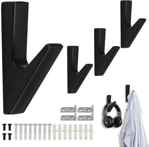 PnxdeobXL 4 Stück Kleiderhaken, Garderobenhaken, Garderobenhaken Schwarz, Kleiderhaken Wand, Kleiderhaken Garderobe, Handtuchhaken zum Bohren, für Badezimmer, Schlafzimmer, Tür, Schrank