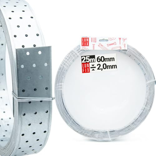 Nastro forato acciaio zincato 25m, larghezza 60mm, spessore 2,0mm | Per legno fai da te, pannelli legno, Staffe angolari, squadrette metallo, chiodi