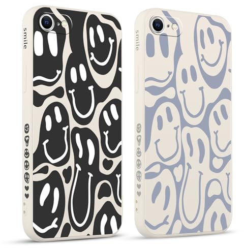 ZhuoFan 2 Pack Happy Face Case for Apple iPhone 8/7/SE 2020/SE 2022 4,7 inches With Print Girls Women Kawaii,Shockproof Protective Soft TPU Design Aesthetic Funny Pattern Matte Cases, 02
