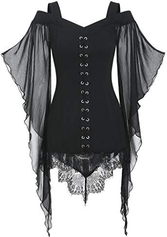 Insert Lace Women Size Sleeve Gothic T-Shirt Tops Plus Damenbluse Schminktisch Damen Gelbes Shirt Damen