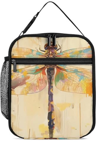 hihihihihihihihi Isolierte Lunchbox, bunte Libellen, tragbar, braun, aus Holz, wiederverwendbar, kleine Kühlbox für Männer und Frauen, Arbeit, Picknick