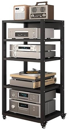 HiFi-Racks und -Ständer, Audio-Rack-Schrank, AV-Regal, 2-, 3-, 4- und 5-stufiger Audio-Rack-Turm auf Rädern, robuster Audio-Video-Medienständer, Racks für Unterhaltungs-Stereokomponenten (Gr