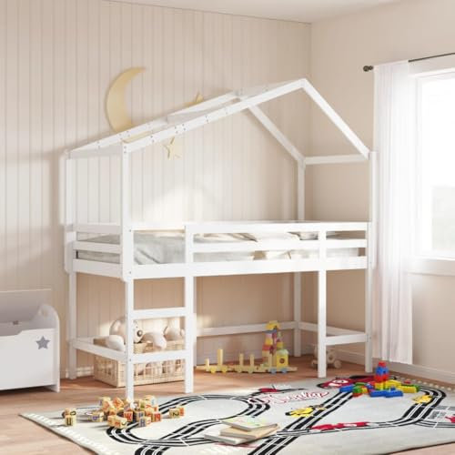 vidaXL Loft Bed with Ladder and Roof Bunk White 80x200 cm Solid Wood Pine