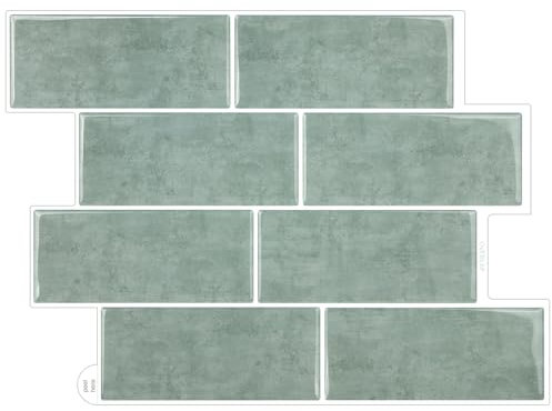 WoStick Suelo Vinilo Autoadhesivo 10 Hojas, 3D Papel Pared Autoadhesivo De Cocina, Vintage Verde Azulejos Adhesivos Cocina Splashback Para Cocina BañO (29x21cm)