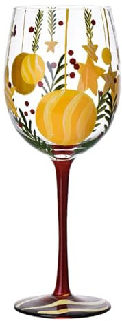 XIAOXIAOYU Copas de vino de Navidad con tallo, taza de vidrio clásica con tallo, patrón de agujas de pino, decoración de cristalería de Navidad, taza divertida pintada a mano para Año Nuevo