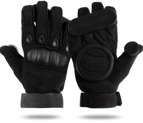 LOSENKA Skateboard-Handschuhe mit Schiebern, Standard-Longboard-Downhill-Slide-Handschuhe, Skate-Handschuhe mit 2 Slider-Puck-Set (schwarz)