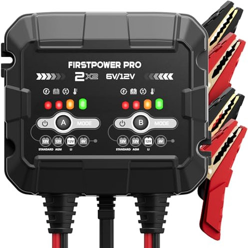 2-Bank, 4A (2A/Bank) Trickle Charger for Car Battery, 12V 6V Car Battery Charger, Automotive Battery Trickle Charger, Maintainer, for Motorcycle Lawn Mower AGM, Lithium Batteries-1PC