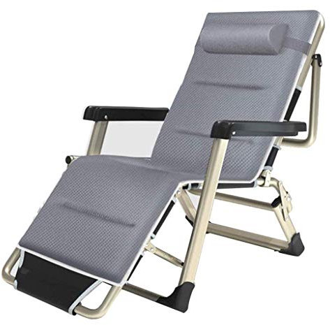 WOTZOV Stuhl, Sonnenliege, Klappbarer Garten-Terrassenstuhl aus Metall, Liegestuhl für den Außenbereich, Netz-Bürostuhl, Relaxsessel mit Kissen, graue Chaiselongue
