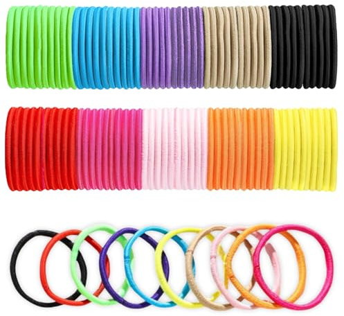 KEYRI 100 Stück Haarbänder, 4 mm, bunte Haargummis, langlebige Haargummis für dicke Haare, elastische Haargummis, Haarzubehör, dicke Haarbänder für Damen und Mädchen (bunt)