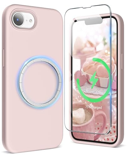 SURPHY für Magnetisch iPhone 16e Hülle Silikon 2025, Stoßfest Handyhülle iPhone SE 4 Case 6,1 aus Premium Silikon für Alles Magnetisch Zubehör, Sandrosa