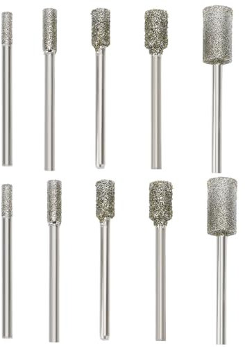 VGOL 10 Piezas de Brocas de Diamante Cilíndricas de Vástago de 1/8 Pulgadas Herramienta Rotativa de Grano 60 3 Mm 4 Mm 5 Mm 6 Mm Y 8 Mm para Pulido de Soldadura Y Reparación de Rebabas de Jade