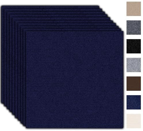 Lot de 10 dalles de moquette 30 x 30 cm – 0,9 m² – Tapis de sol, tapis résistant avec dos, tapis pour appartement, bureau, commerce, chambre à coucher, bleu foncé