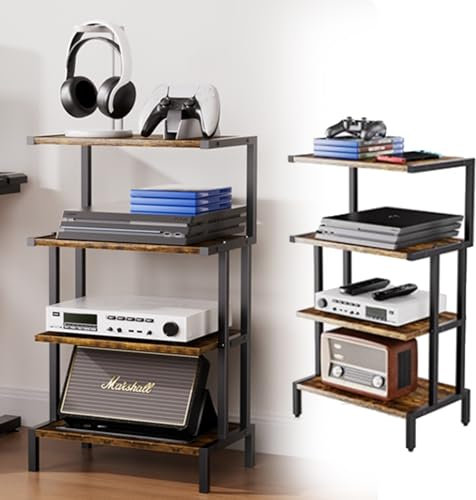 Audio Rack HiFi Regal HiFi-Rack, Stereo-Schrank Für Kleine Wohnungen, Verstellbarer Heimkino-Audio-Rack-Ständer Mit 4 Ablagen, Eck-Entertainment-Center
