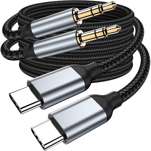 yootech USB C a conector auxiliar de audio de 3,5 mm, Nylon Cable 2M Jack a AUX USB C, Adaptador de Estéreo Auxiliar Audio para iPhone 16 15 Pro MAX Plus, para Galaxy S24/S23/S22 -Paquete de 2
