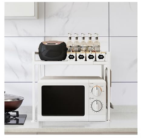 WUTIANBAO Support Micro Onde Support De Rangement for Four À Micro-Ondes, Fournitures De Cuisine, Support Multifonctionnel sur Pied, Rétractable Etagere Micro Ondes(White)