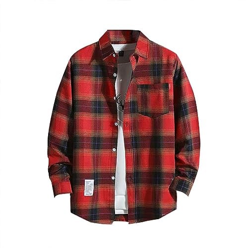 Chemise Flanelle Homme A Carreaux Western Cowboy Manches Longues avec Boutons-Pression Regular Fit Chemise À Carreaux en Flanelle Taille Manches Longues Homme