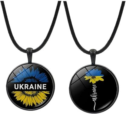 ZENRUIMING Halskette mit ukrainischer Flagge, Vintage-Sonnenblumen-Lederschnur, ukrainischer Kristallglas-Anhänger, 2 Stück, 45cm(17.72“), Leder Glas, Kein Edelstein