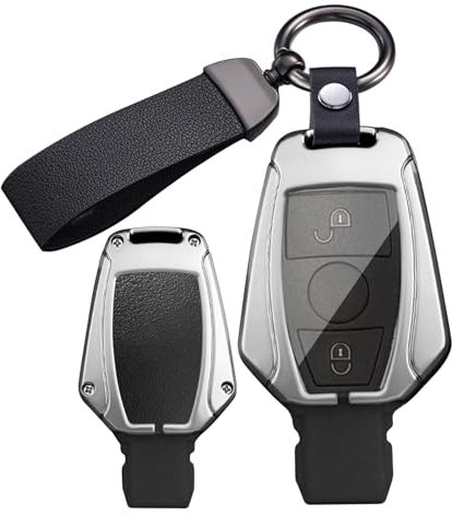 ontto Coque de protection pour clé de voiture compatible avec Mercedes A B C E R S Classe GLA GLC GLK CLA W176 W203 W204 W205 W211 - Boîtier en métal - Porte-clés - 2 boutons - Noir