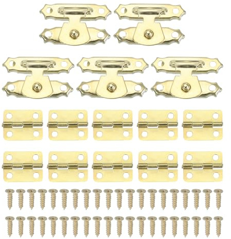 PATIKIL Small Hinges for Wooden Box with Screws 27x13mm Golden 5 Pcs | Vintage Engraved Latch Hook Hasp for Jewelry Box Suitcase Toolbox Decoration