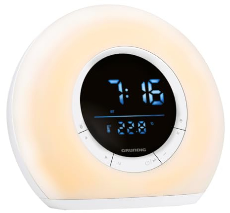 Grundig Tageslichtwecker – Nachttischlampe Radio und Bluetooth – Lichtwecker mit LED-Anzeige – Radiowecker mit Licht und Naturgeräuschen – Weiß