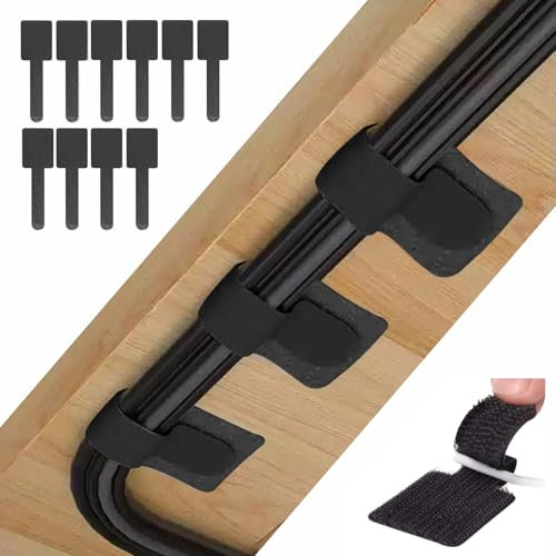 Risipu Reusable Cable Ties,Adjustable Hook and Loop Securing Strap, Self-Adhesive Under Desk Cable Management for Desk, Office, and Home, 10Pcs/20Pcs Pack (20, Black)