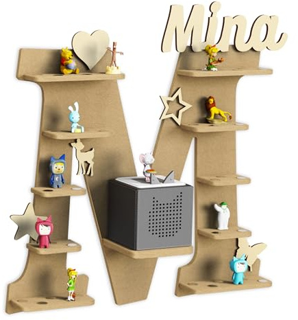 Holzura Regal Buchstabe M für Toniebox zum selber bauen, DIY Wandregal für Toniefiguren, Aufbewahrung für Tonies, Halterung für Musikbox, 10mm Bausatz
