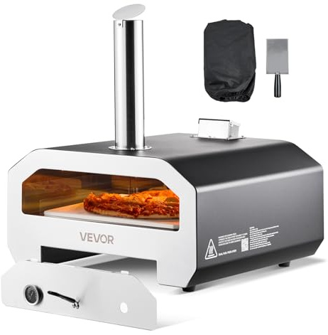 VEVOR Four à pizza d'extérieur 406,4 mm au gaz propane/pellet, avec thermomètre et rotation électrique, pour camping dans le jardin ou la terrasse avec pelle en pierre, 857 x 593 x 697 mm