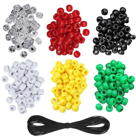 Plan of Salvation Bracelet Kit with 600 Pcs Black White Red Green Yellow Clear Beads Faith Wristband Beads Christian Pony Bead and 50 Meters Waxed Thread Cord Bible Teaching Craft Kits for Bracelets