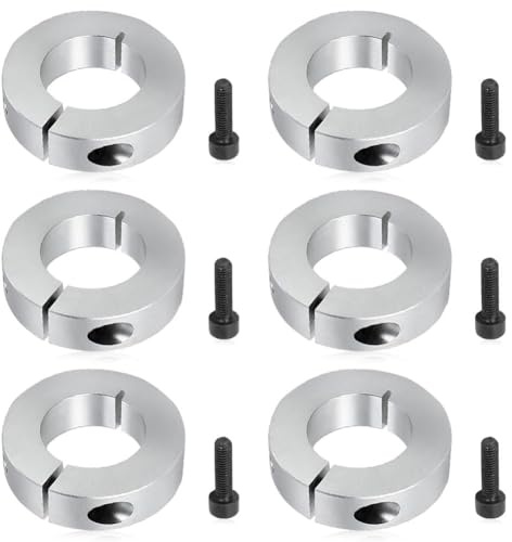 Adjusting Rings 20mm Inner Diameter, 6 pcs Aluminum Alloy Shaft Locks with M5 Set Screws for Secure Fixation and Positioning in Engineering Applications, Silver