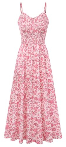 Kate Kasin Damen Sommer Maxi Blumenkleid Spaghetti Boho Kleid V-Ausschnitt Freizeitkleid Elegantes Strandkleid