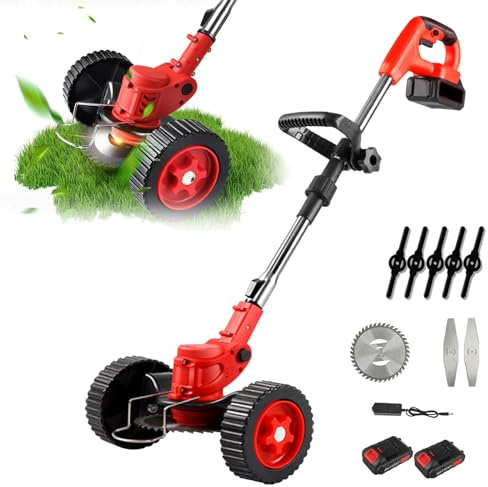 Akku-Rasenmäher,Handbetriebener Faltbarer Elektro-Rasenmäher, 15 cm Schnittbreite, mit Rädern, Zwei Akkus und Adapter – ideal für Garten & Rasenpflege