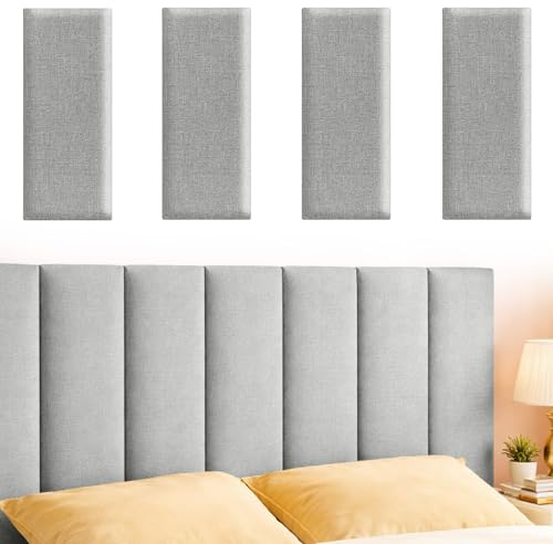 Jinfanshurich 4er Set Wandpolster Selbstklebend 40×20 cm, Gepolsterte Wandkissen als Kopfteil & Prallschutz, Weiche Wandpaneele für Bett, Kinderzimmer, Schlafzimmer & Büro (Hellgrau)