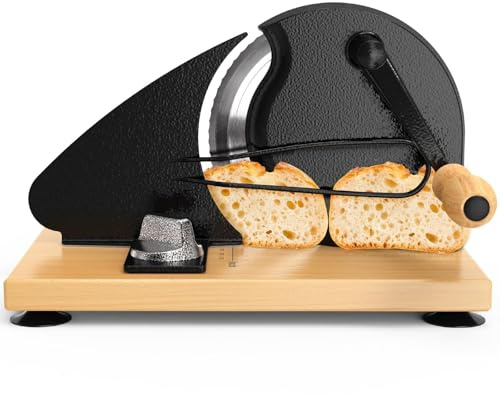 Manueller Brotschneider mit Handkurbel, Brotschneider mit einstellbarer Breite für hausgemachten Sauerteig, Sandwichbrote und Toast, Küchenwerkzeug für gleichmäßige Scheiben Black