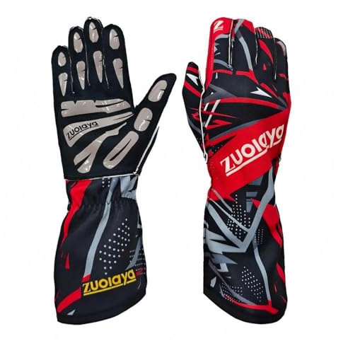 FytStycale Rennhandschuhe Karting Vollfinger Handschuh mit Silikonapplikationen für Optimalen Lenkrad Verlängertem Bund Und Markanten Außennähten Zum Fahren auf Rennstrecken, Rot, Einheitsgröße