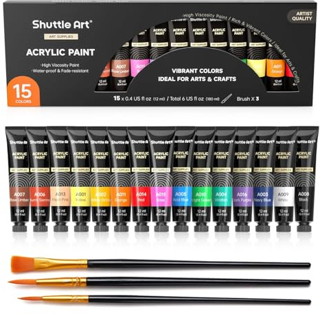 Shuttle Art Acrylic Paint Set, 15 x12ml Tubes Acrylic Paint Kit (Pack of 5)