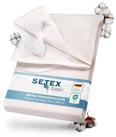 SETEX Molton Matratzenschutz, 200 x 200 cm, Eckgummis, Matratzenschoner aus 100 % Baumwolle, Basic, Naturfarben, Natur, Beige